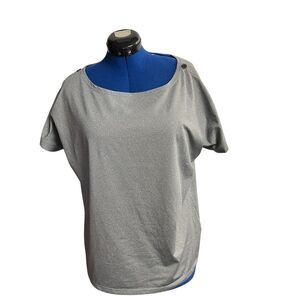 SOFTYPICAL Women's Gray Faux  Button Detail Short Sleeve Blouse Top‎ Size L/XL